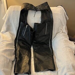 X Element Black Leather Motorcycle Gear Leather chaps size 10 cut short